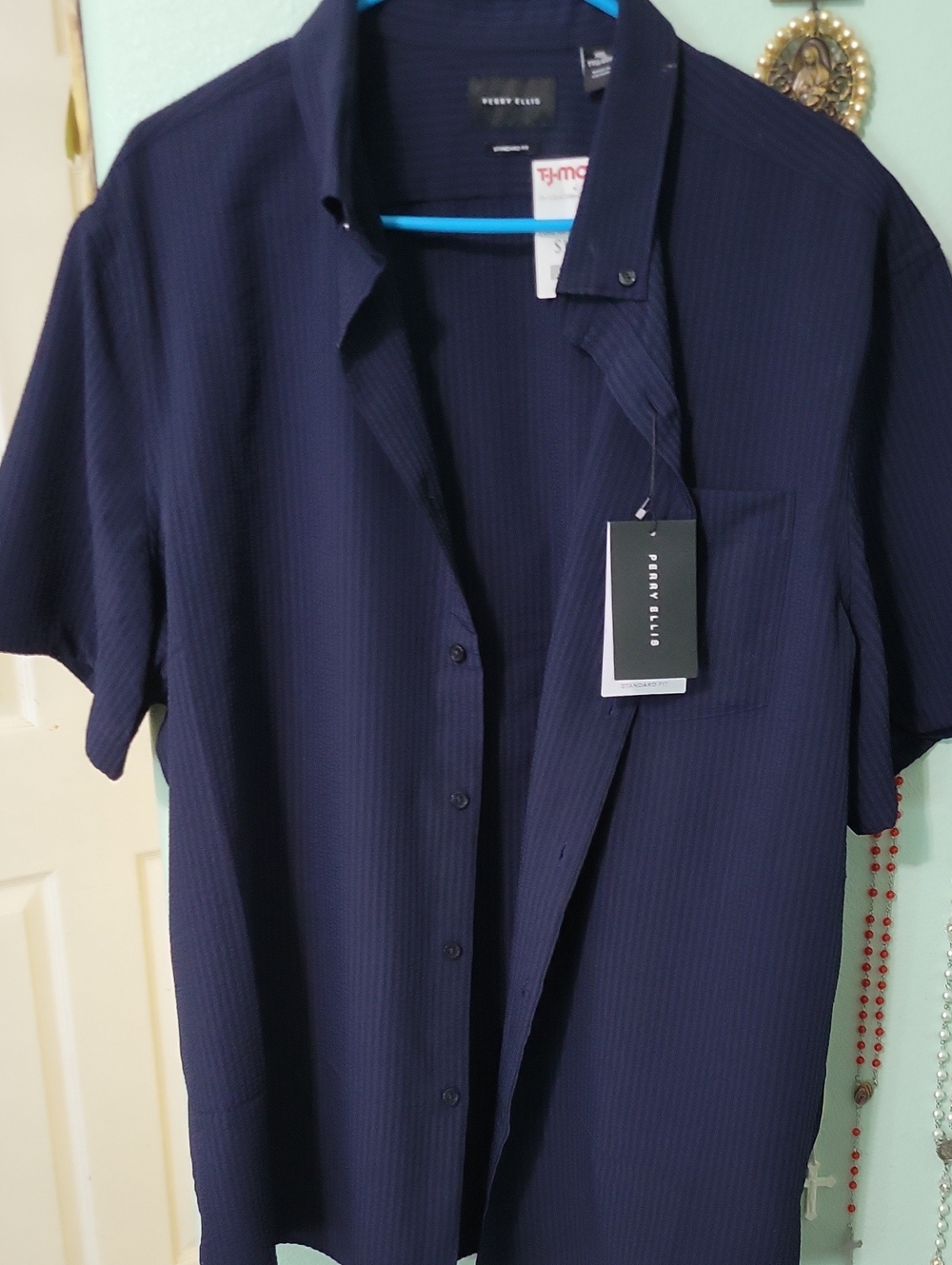 Perry Ellis Navy Short-Sleeve Button-Up Shirt